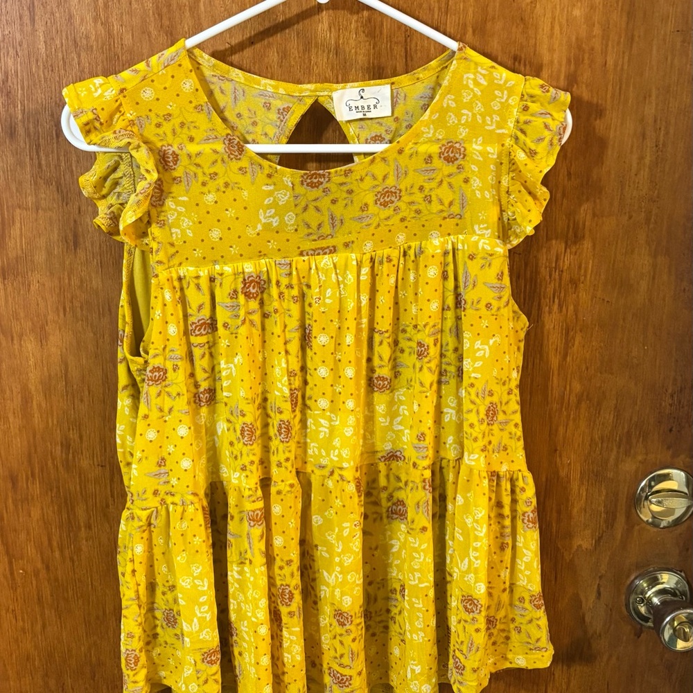 Ember Yellow Floral Ruffle Sleeve Tiered Top